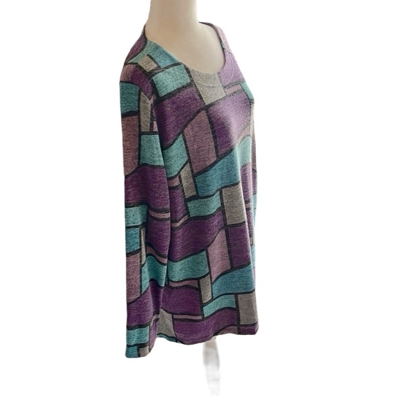 N Touch Purple Patchwork Pattern Tunic Knit Top Size XL - Picture 4 of 10